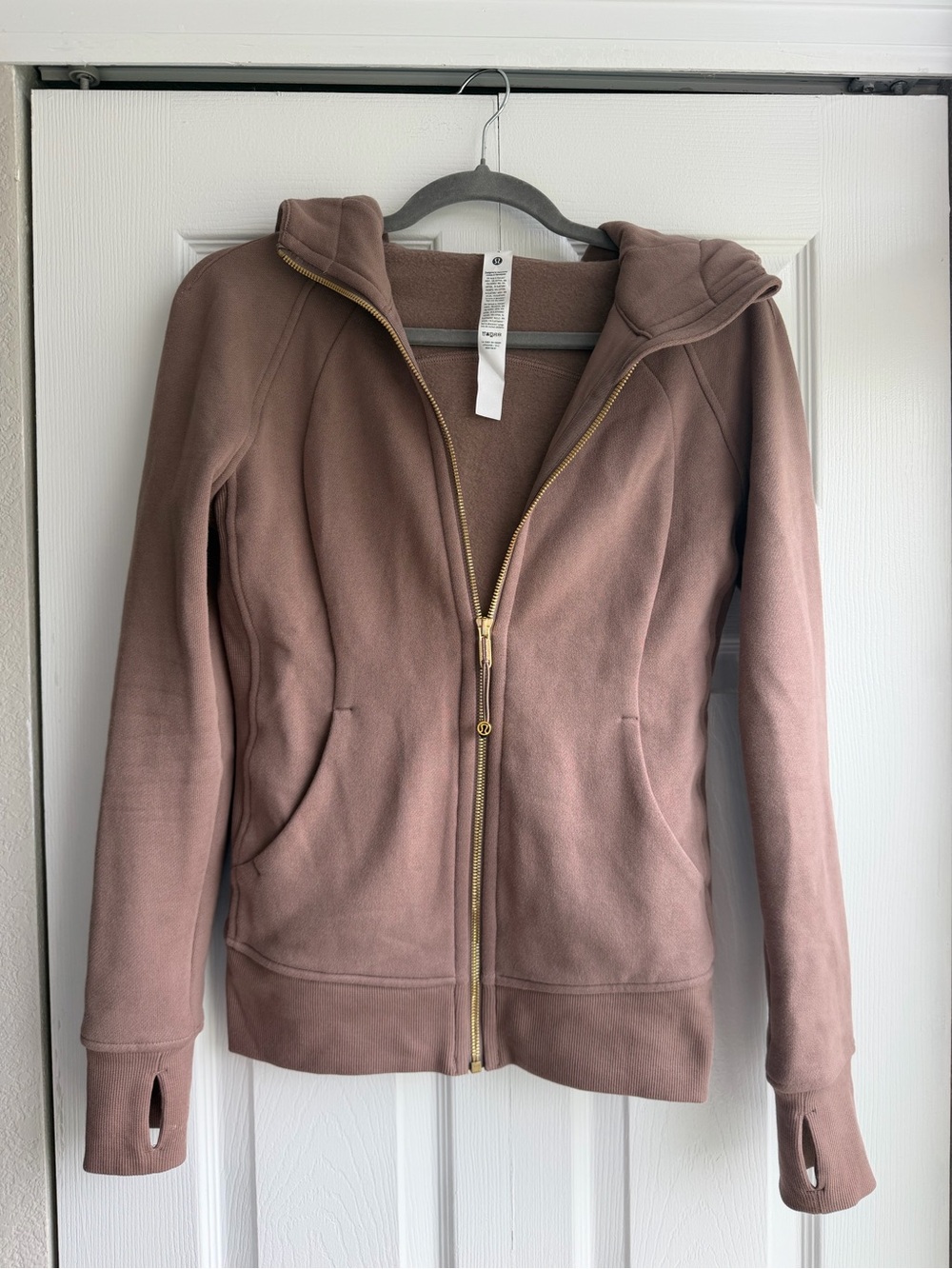 Lululemon Scuba Full Zip Hoodie Taupetastic Gold Zipper Size 4
